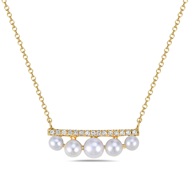 Freshwater Pearl and Diamond Bar Necklace