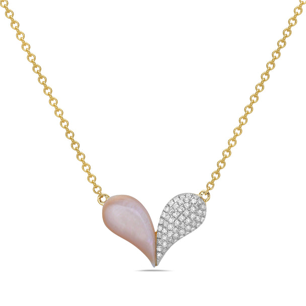 Pave Diamond and Mother of Pearl Heart Necklace
