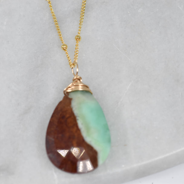 Gold Wrapped Boulder Chrysoprase Necklace