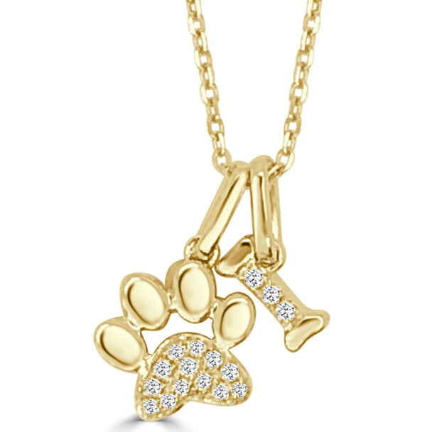Happy Charm Dog Bone and Paw Pendant Necklace