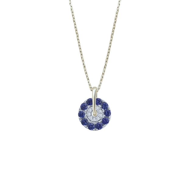Blue Sapphire and Diamond Spinning Disc Necklace
