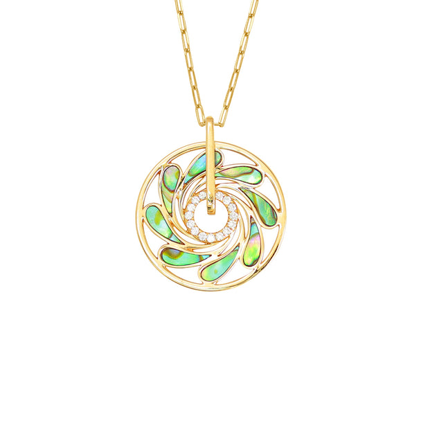 Abalone and Diamond Natural Shell Spinning Disc Necklace