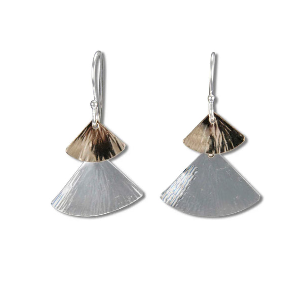 Small Double Fan Mixed Metal Earrings