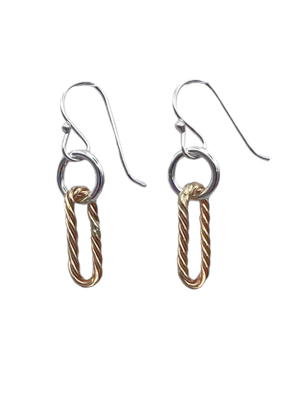 Gold Spiral Paperclip with Silver Dangle Earring