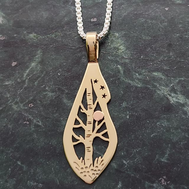 Evening Birch and Forget-Me-Nots Necklace