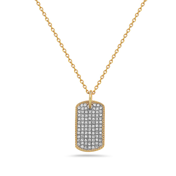 Pave Diamond and Gold Dog Tag Pendant Necklace
