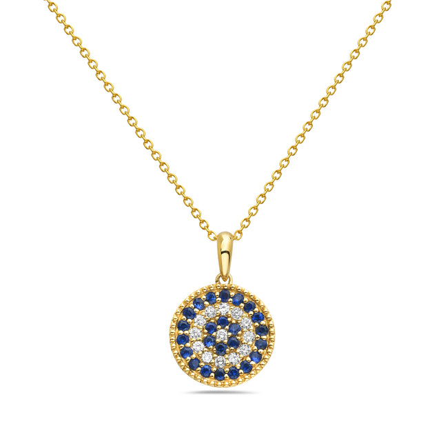 Sapphire and Diamond Disc Pendant Necklace