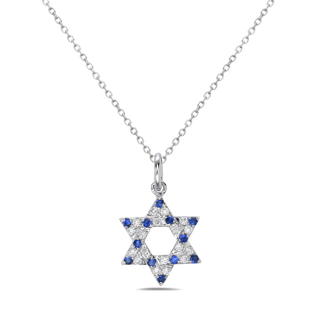 Diamond and Sapphire Star of David Necklace