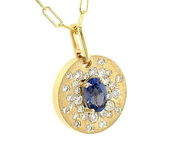 Blue Sapphire and Diamond Flush Disc Pendant