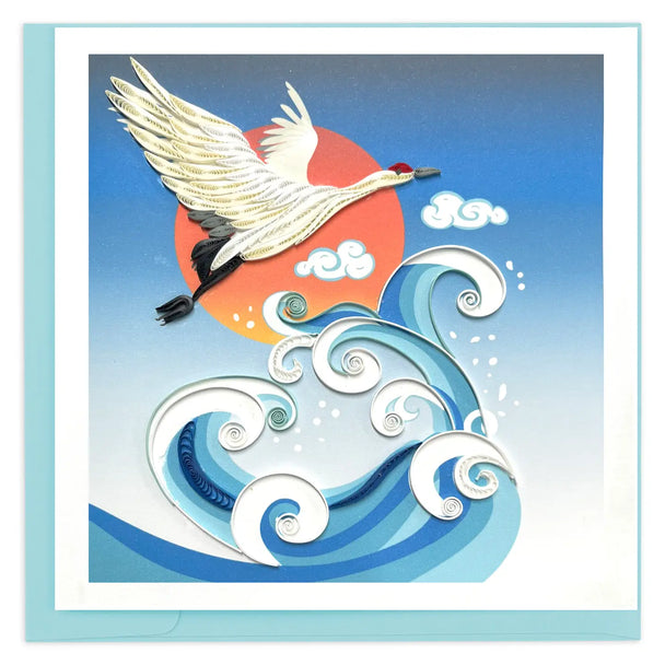 Quilled Wave, Crane & Sun Greeting Card