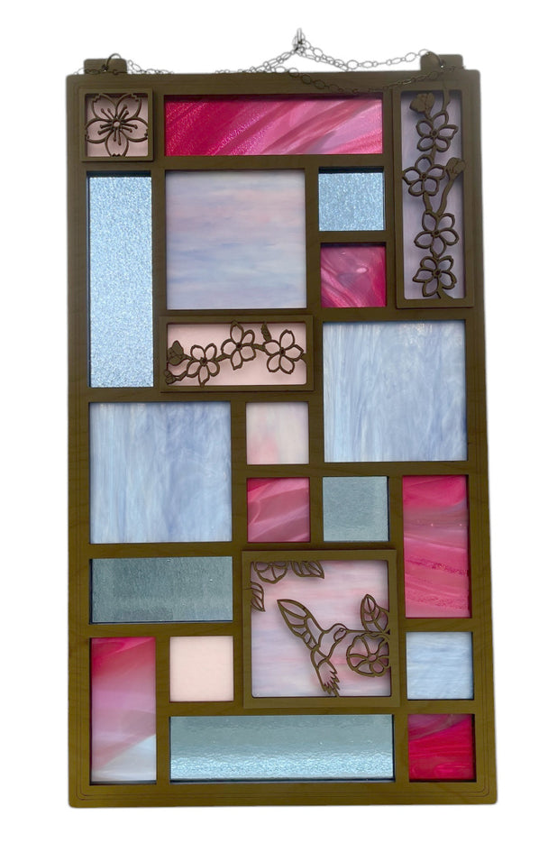 Pink Quilt Long Panel Glass Panel Window Hanging