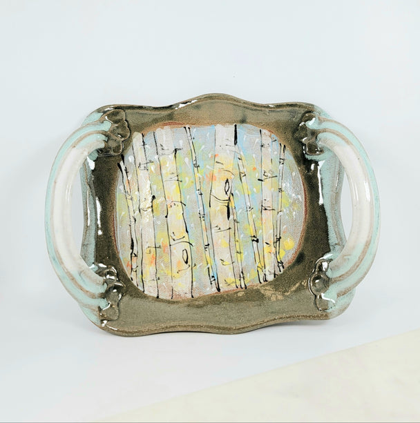 Winter Birch Tree Handled Tray