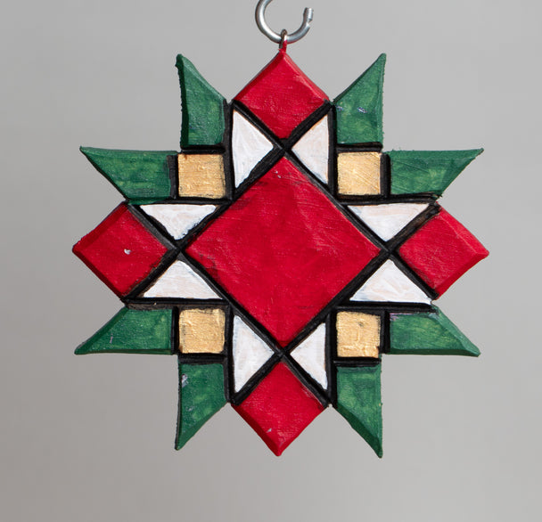 Red and Green Quilt Star Ornament