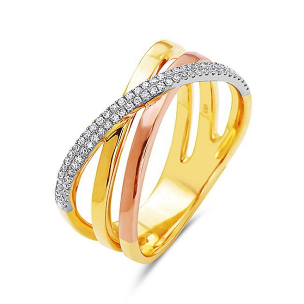 Mixed Metal Diamond Crossover Ring