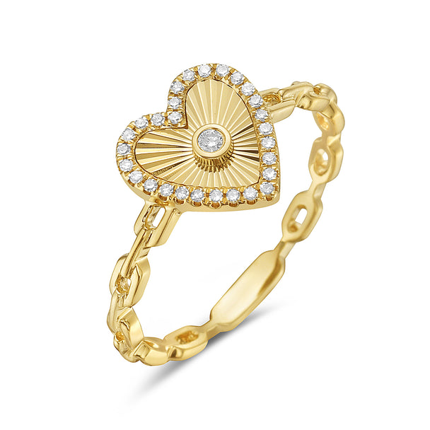 High Polished Heart and Diamond Ring