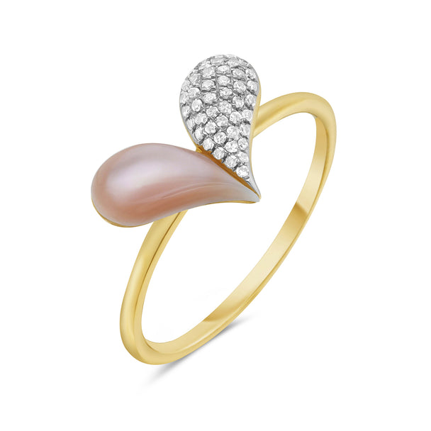 Mother of Pearl and Pave Diamond Heart Ring