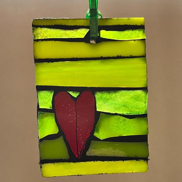 Red Heart Green Background Ornament