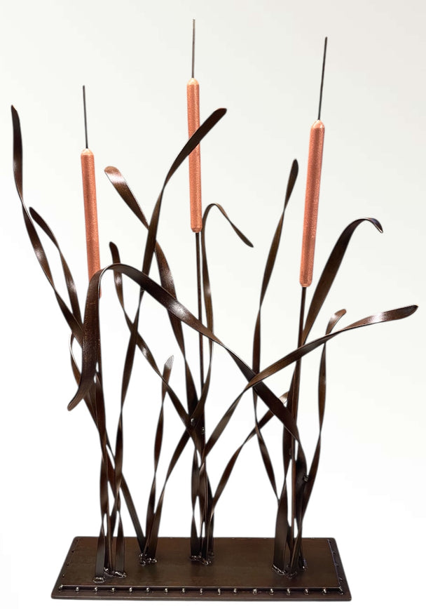 Medium Steel and Copper Cattail Sculpture for tabletop or pedestal display.