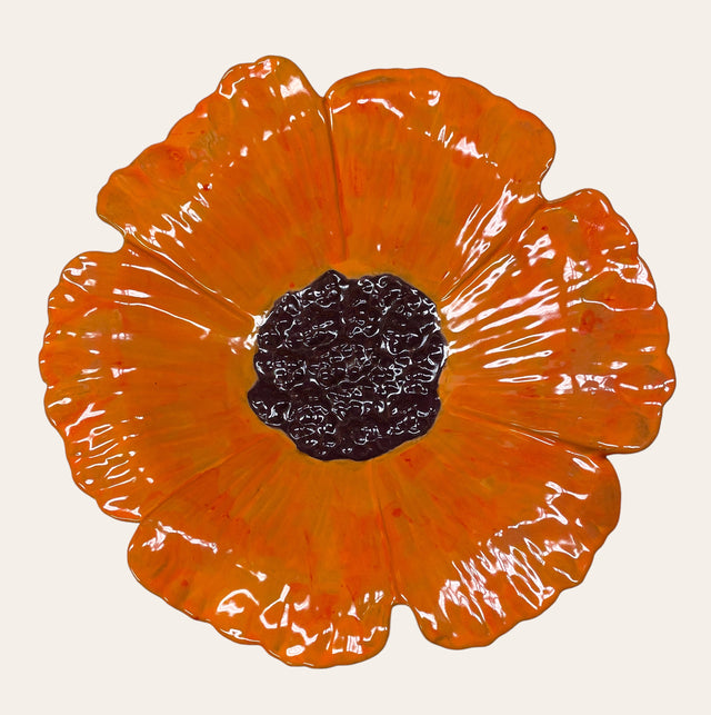 Orange Poppy Bird Bath Bowl