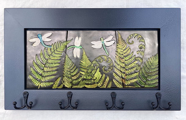 Ferns & Dragonflies Frieze Ceramic Coat Rack
