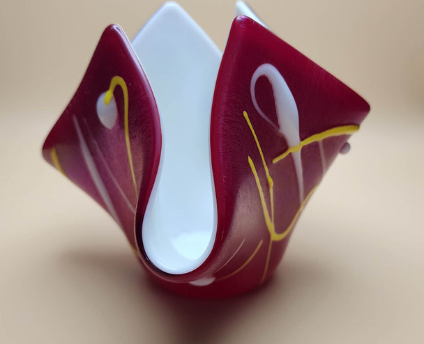 Glowing Red Fused Glass Votive