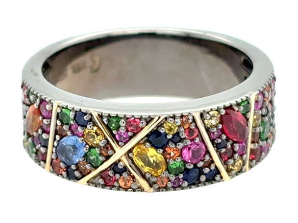 Rainbow Sapphire and Tsavorite Sterling Silver Cigar Band