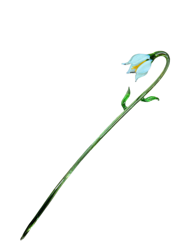 Long Stem White Glass Lily