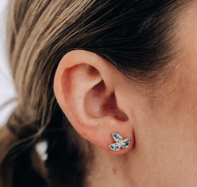 Swiss Blue Topaz Bouquet Fleur De Lis Post Earrings