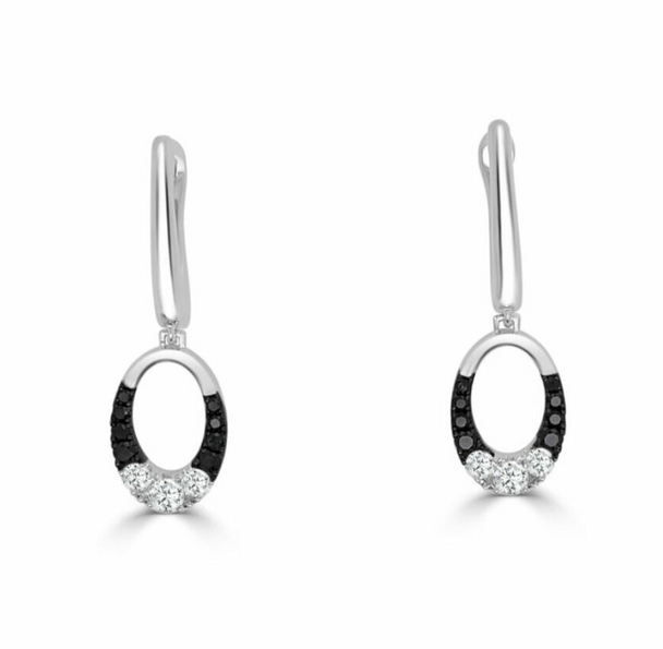 White and Black Diamond Huggie Earrings