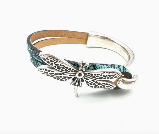 Blue Lace Dragonfly Half Cuff Bracelet