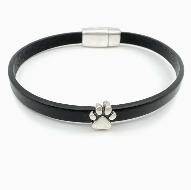 Black Puppy Paw Dog Lover's Leather Bracelet
