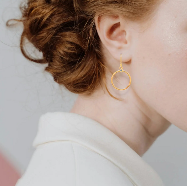 Gold Diamond Circle Earrings