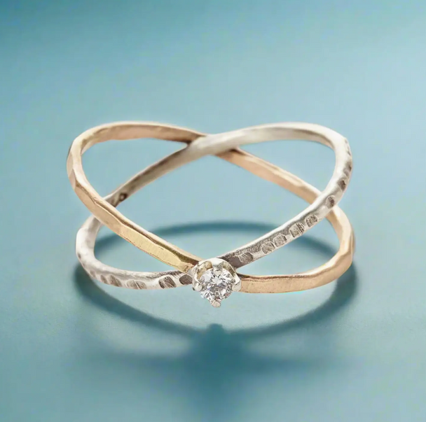 Two Tone Sparkle Crisscross Ring