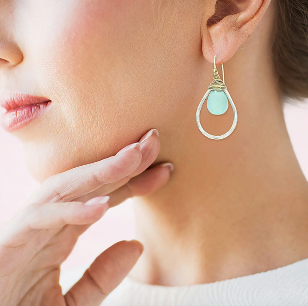 Aqua Chalcedony Teardrop Earrings