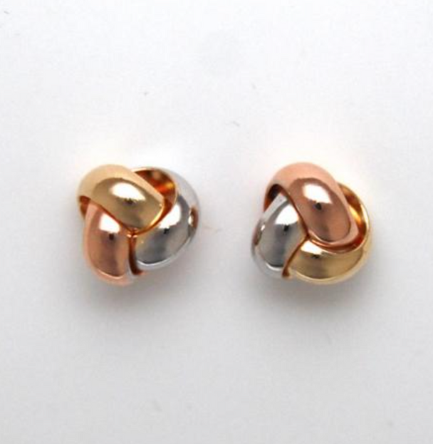 8.5 MM Tri-Color 14K Gold Love Knot Post Earrings