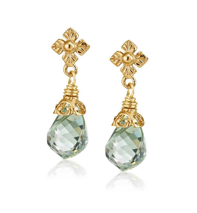 Faceted Green Amethyst Flower Post Earrings