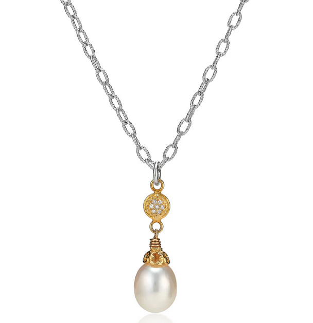 Freshwater Pearl and Pave Diamond Necklace