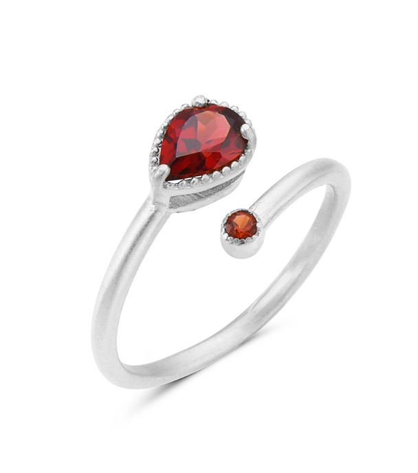 Petite Silver Wrap Ring in Garnet