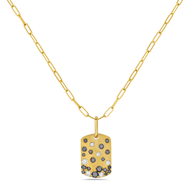 Black & White Diamond Confetti Dog Tag Necklace