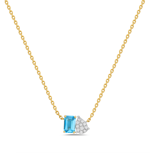 Blue Topaz and Pave Set Diamond Necklace