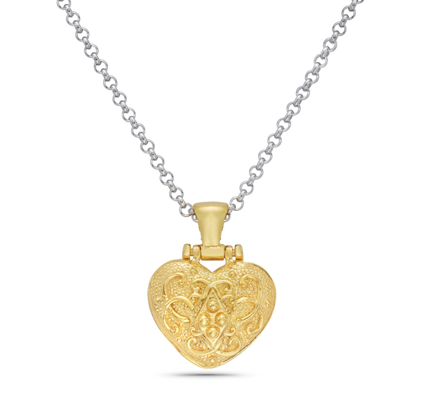 Two-Tone Arabesque Heart Locket Necklace