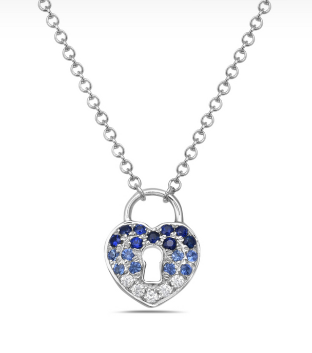 Diamond and Sapphire Heart Lock Necklace