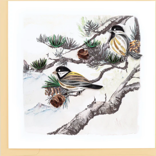 Quilled Pine Needles and Birds Greeting Card