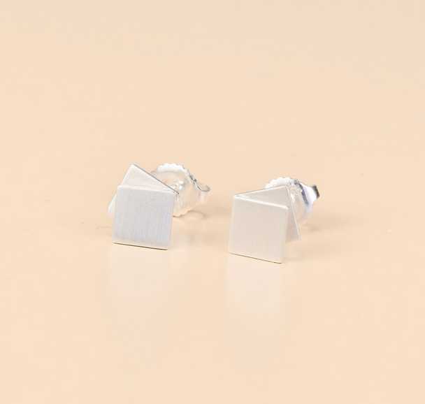 Flat Stacked Square Post Earrings