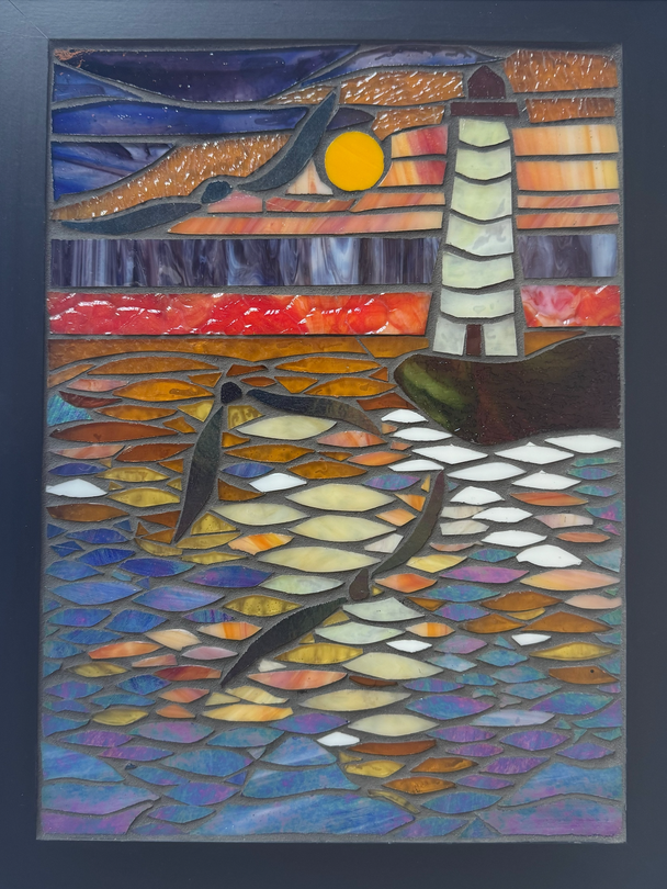 Sunset Lighthouse Mosaic Window