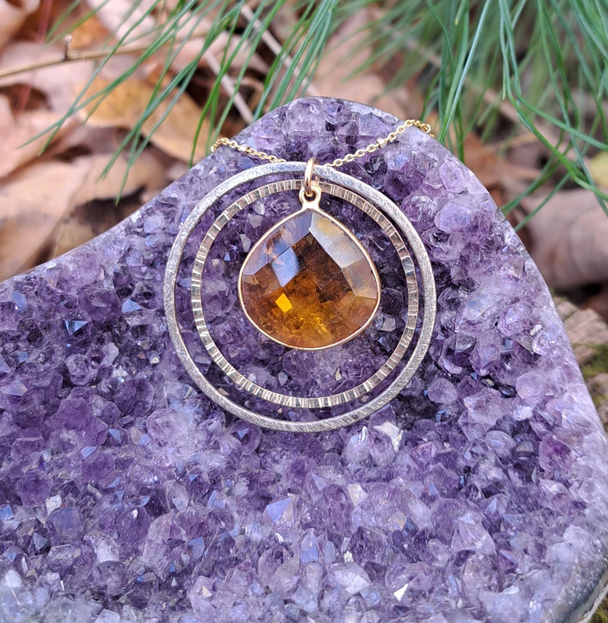 Citrine Pear in Mixed Metal Necklace