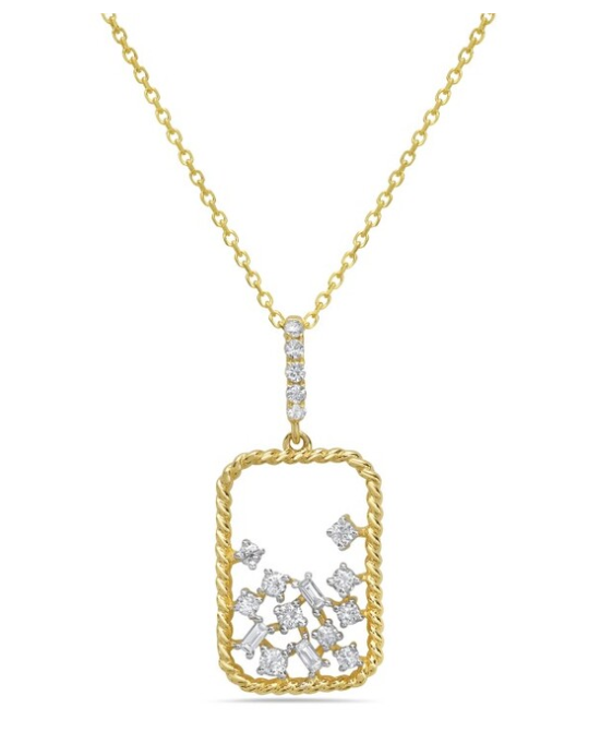 Baguette and Round Diamond Open Dog Tag Necklace