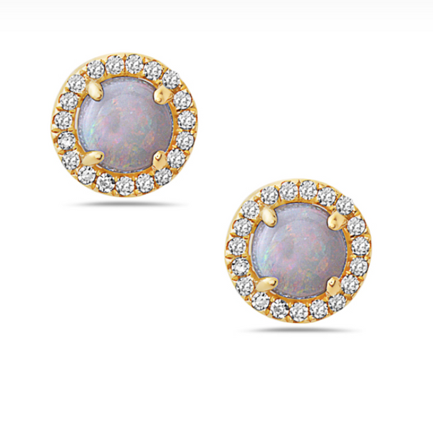 Opal and Diamond Halo Post Earrings