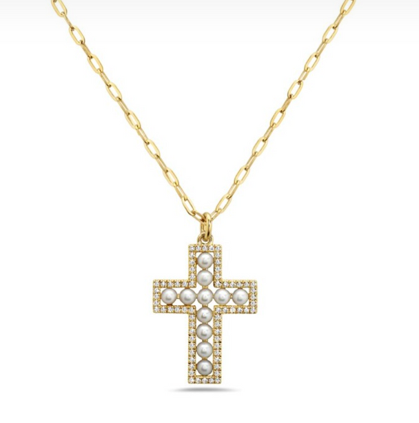 Pearl Cross Pendant Necklace
