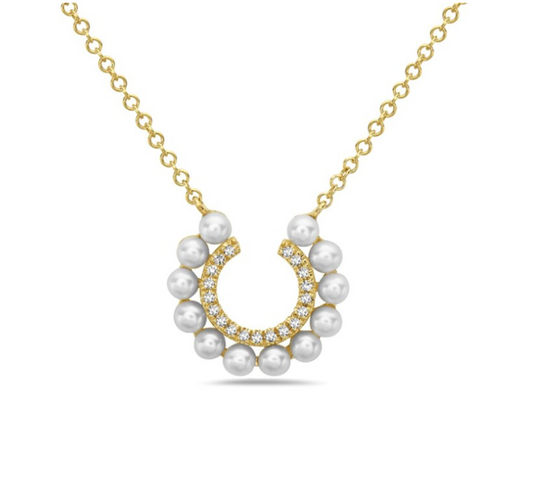 Freshwater Pearl and Diamond Horseshoe Necklace